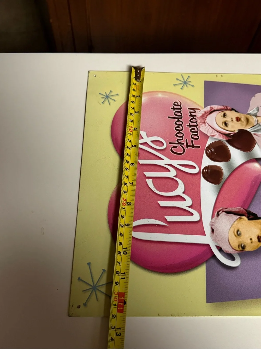 Lucy’s Chocolate Factory Retro Metal Sign - Pink Heart Graphic